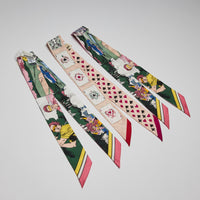 Excellent Pre-Loved 100% Silk Twilly with Comic Strip Print/ Playing Card Print(flat lay)