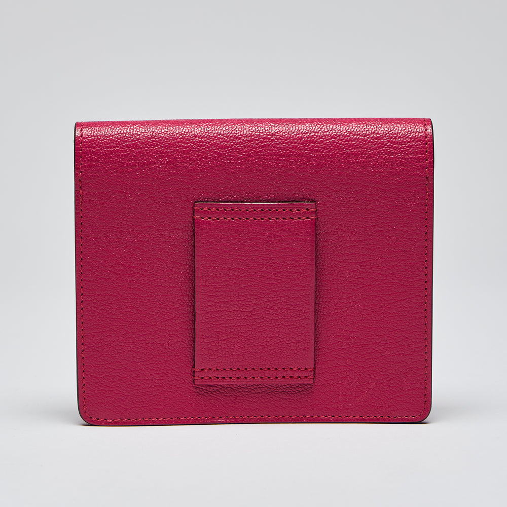 Excellent Pre-Loved Magenta Pink Grained Leather Flap Compact Wallet.(back)