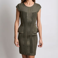 Herve Leger Open Back Olive Peplum Bandage Dress