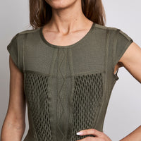 Herve Leger Open Back Olive Peplum Bandage Dress