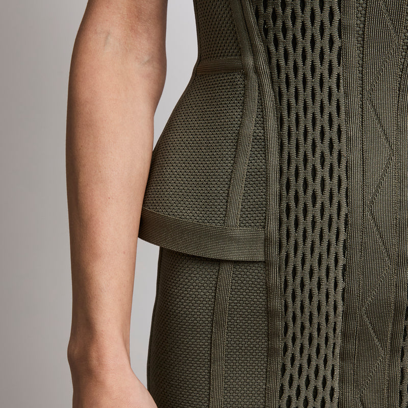 Herve Leger Open Back Olive Peplum Bandage Dress