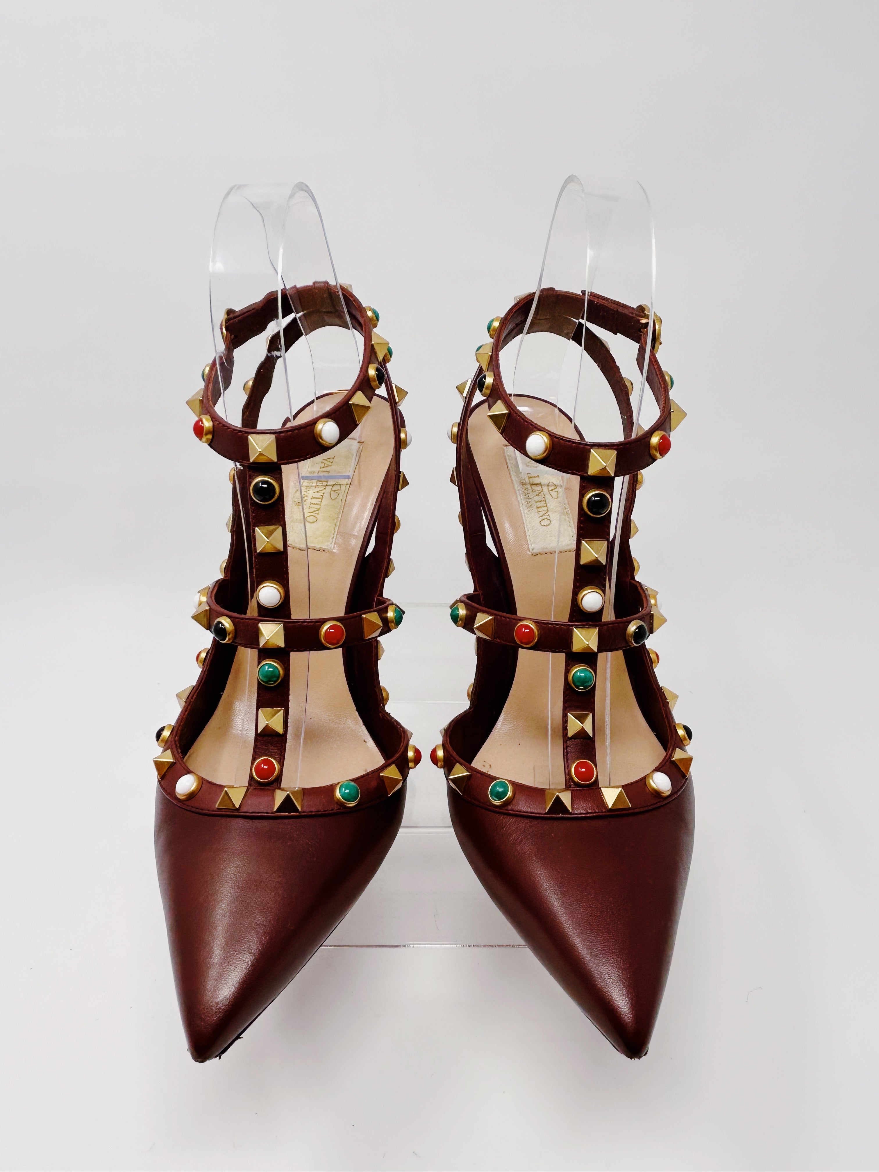 Burgundy caged on sale heels