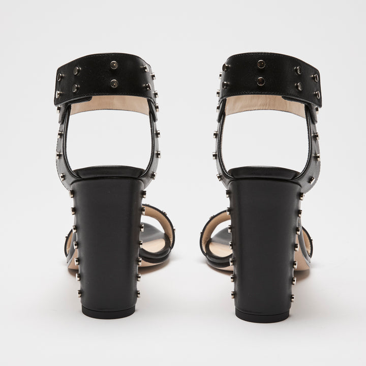 Jimmy Choo Black Calf Leather Veto Studded Block Heel Sandals Size 39