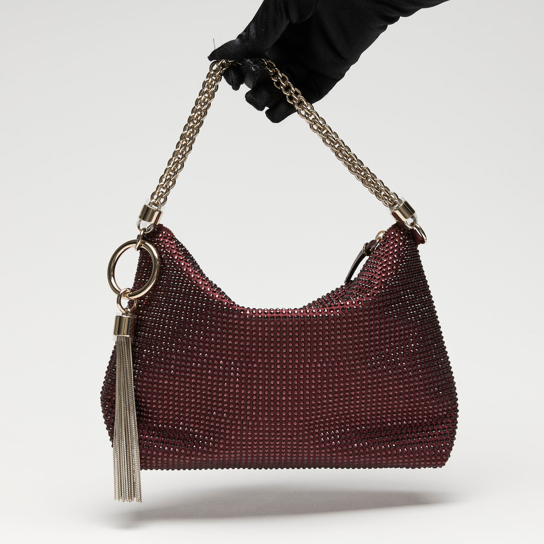 Jimmy Choo Deep Merlot Satin Callie Crystal Clutch Bag
