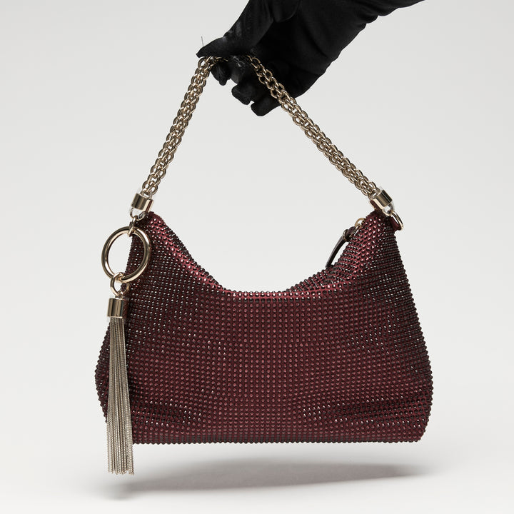 Jimmy Choo Deep Merlot Satin Callie Crystal Clutch Bag