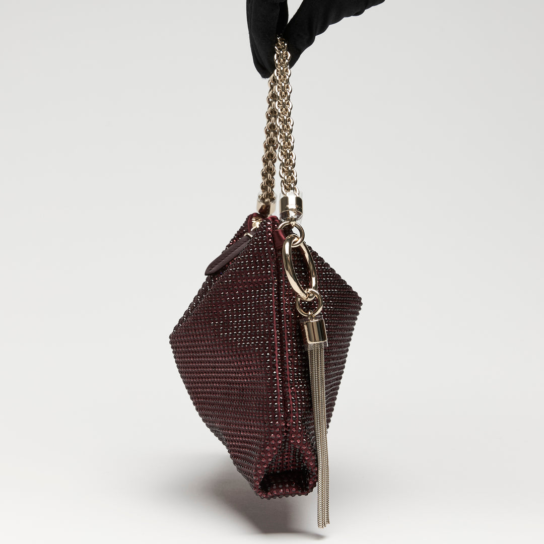 Jimmy Choo Deep Merlot Satin Callie Crystal Clutch Bag