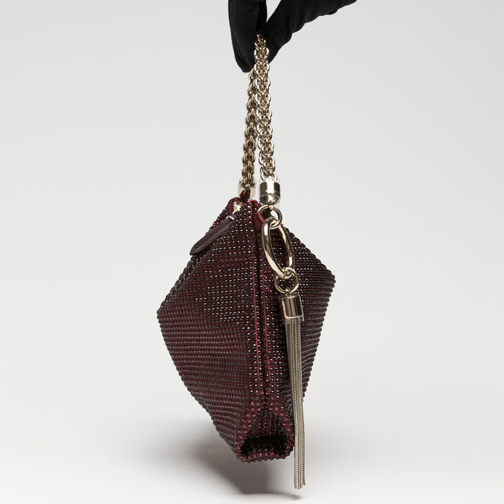 Jimmy Choo Deep Merlot Satin Callie Crystal Clutch Bag