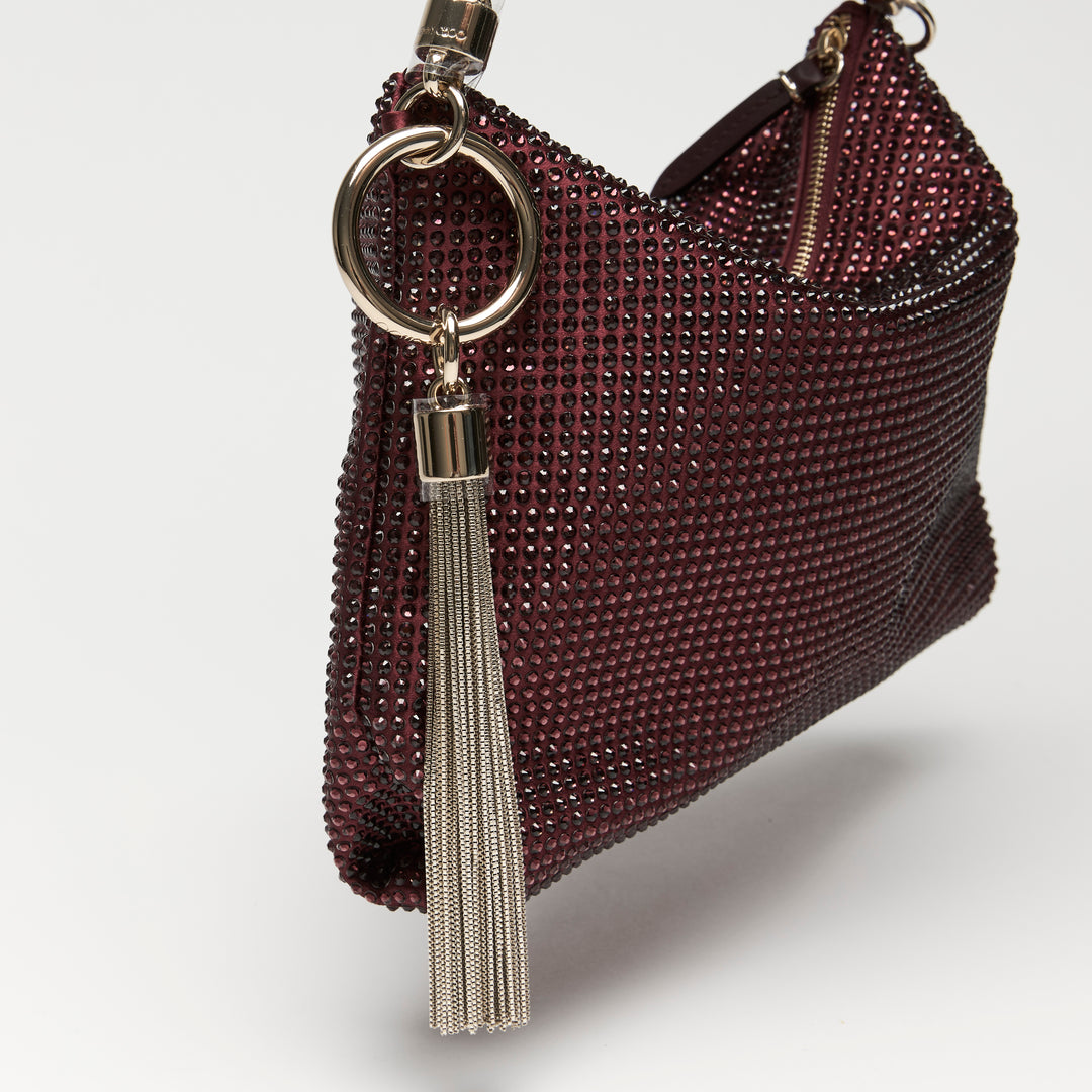 Jimmy Choo Deep Merlot Satin Callie Crystal Clutch Bag