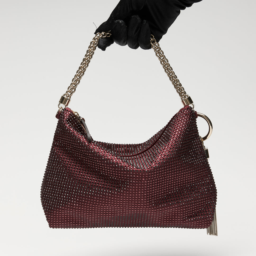 Jimmy Choo Deep Merlot Satin Callie Crystal Clutch Bag