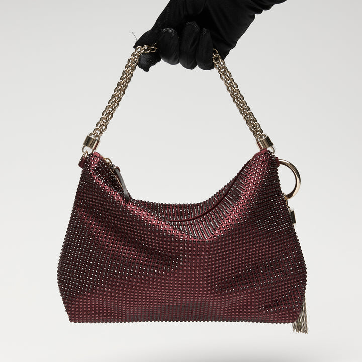 Jimmy Choo Deep Merlot Satin Callie Crystal Clutch Bag