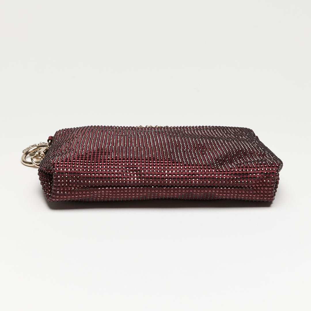 Jimmy Choo Deep Merlot Satin Callie Crystal Clutch Bag