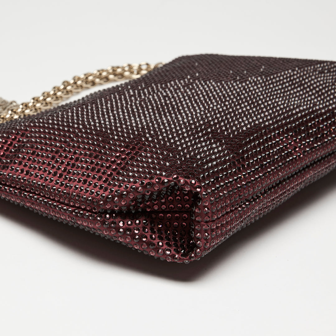 Jimmy Choo Deep Merlot Satin Callie Crystal Clutch Bag