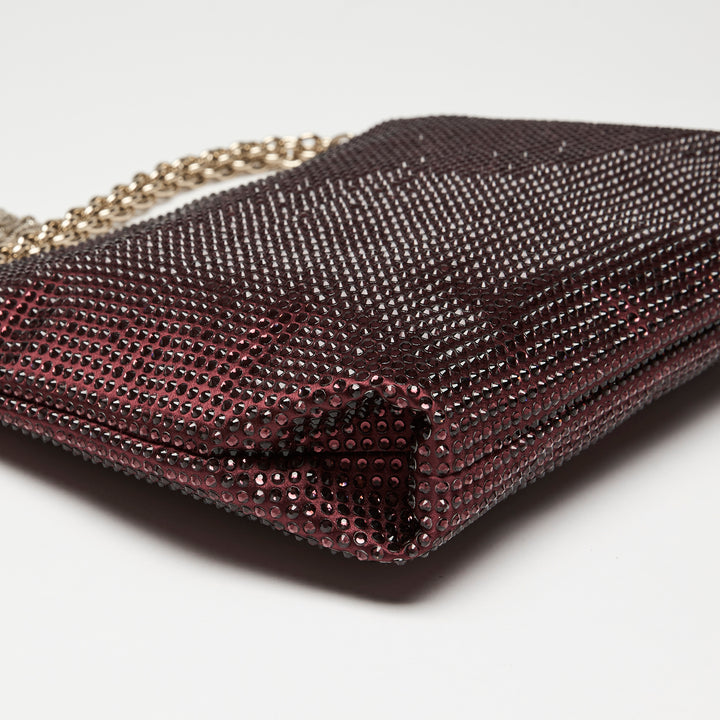 Jimmy Choo Deep Merlot Satin Callie Crystal Clutch Bag