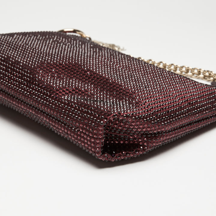 Jimmy Choo Deep Merlot Satin Callie Crystal Clutch Bag