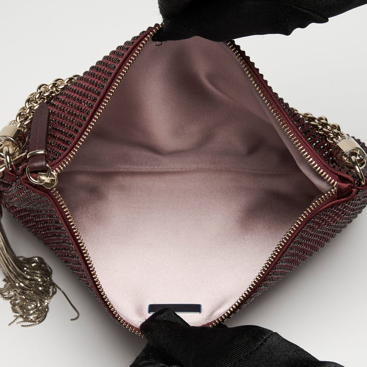 Jimmy Choo Deep Merlot Satin Callie Crystal Clutch Bag