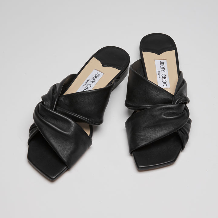 Jimmy Choo Black Nappa Leather Narisa Flat Sandals Size 38