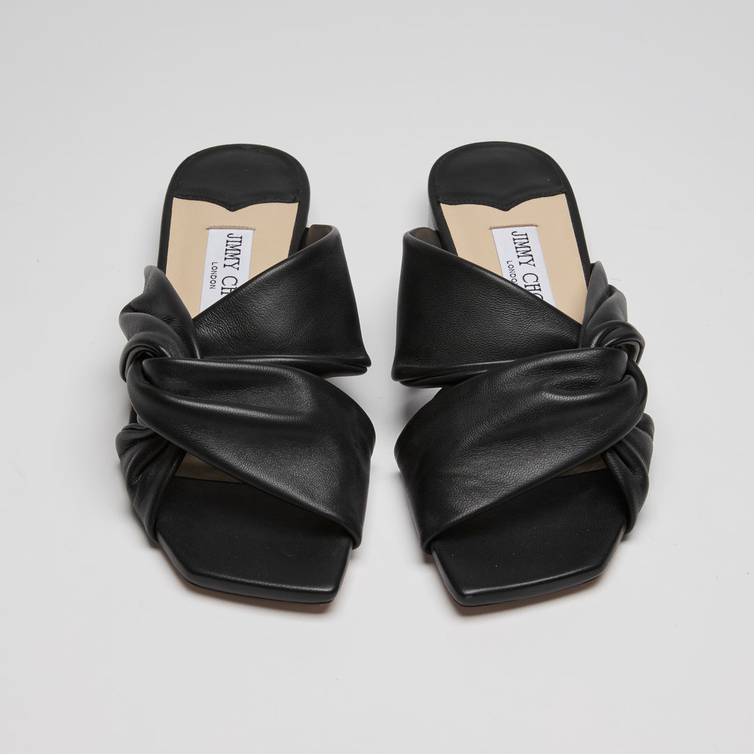 Jimmy Choo Black Nappa Leather Narisa Flat Sandals Size 38