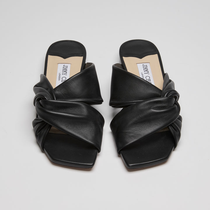 Jimmy Choo Black Nappa Leather Narisa Flat Sandals Size 38