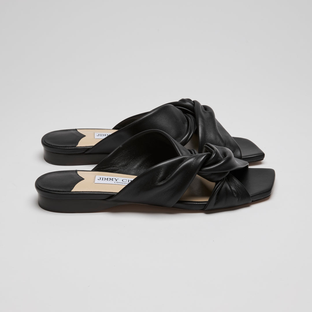 Jimmy Choo Black Nappa Leather Narisa Flat Sandals Size 38