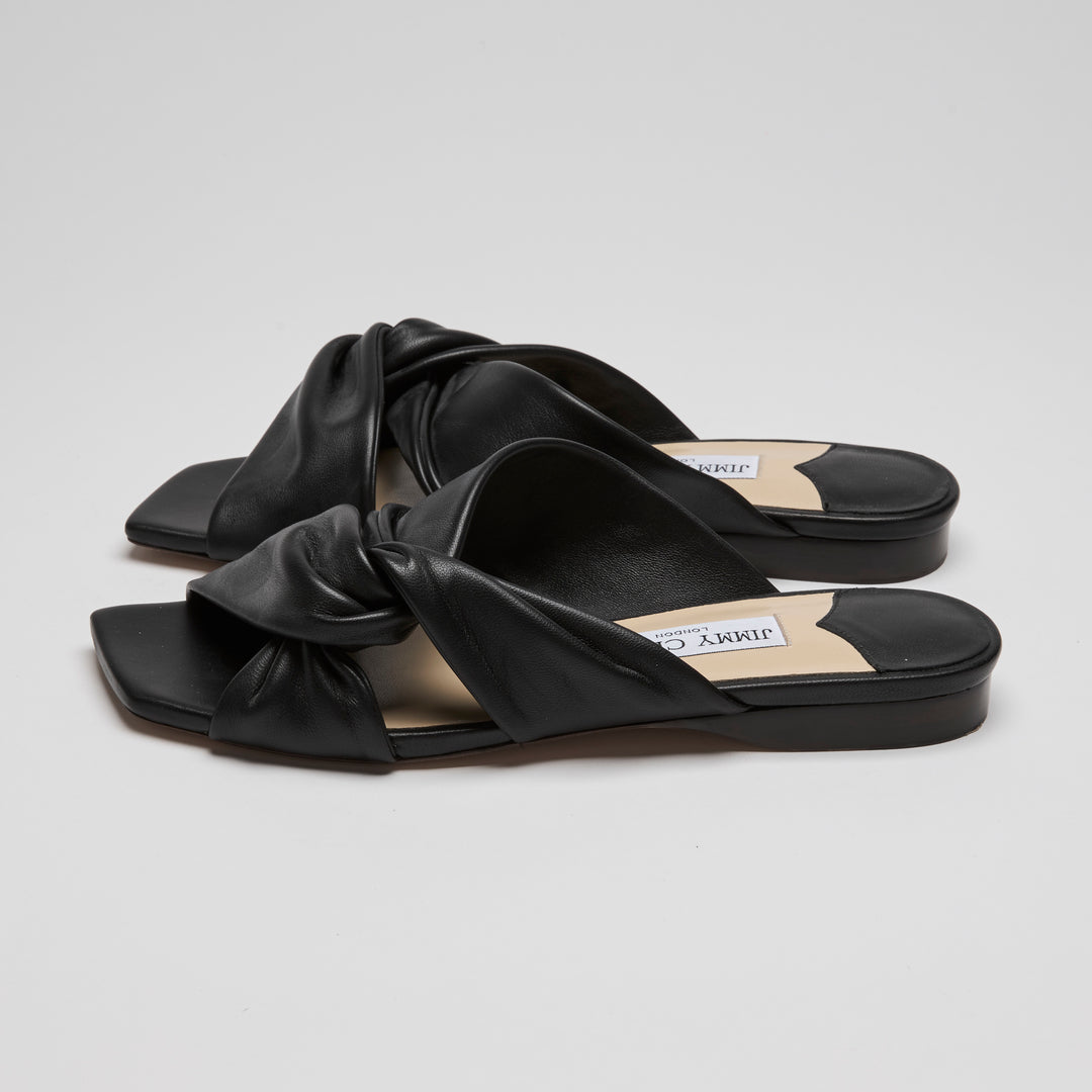 Jimmy Choo Black Nappa Leather Narisa Flat Sandals Size 38