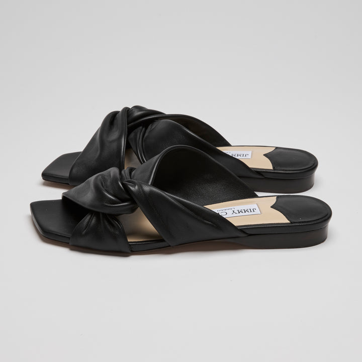 Jimmy Choo Black Nappa Leather Narisa Flat Sandals Size 38