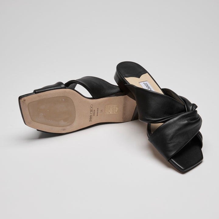 Jimmy Choo Black Nappa Leather Narisa Flat Sandals Size 38