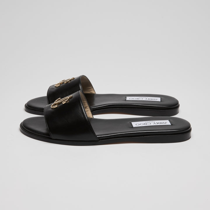 Jimmy Choo Black Calf Leather London JC Flat Sandals Size 38