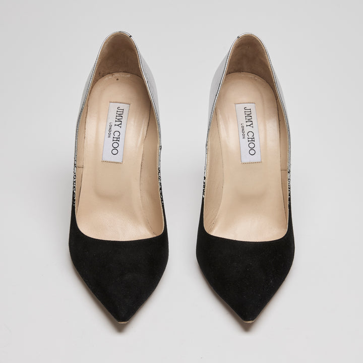 Jimmy Choo Black Suede & Silver Dégradé Leather Anouk Pumps Size 38.5