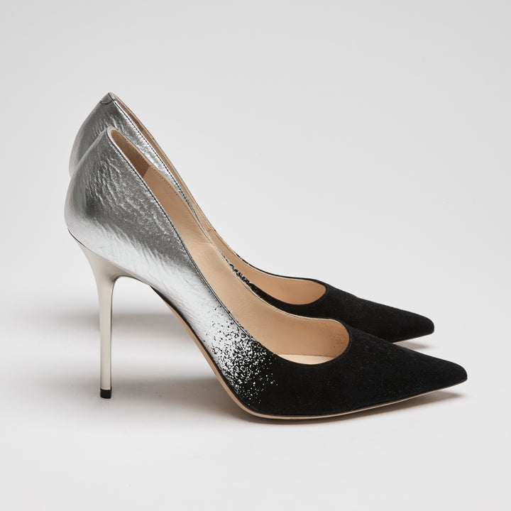 Jimmy Choo Black Suede & Silver Dégradé Leather Anouk Pumps Size 38.5