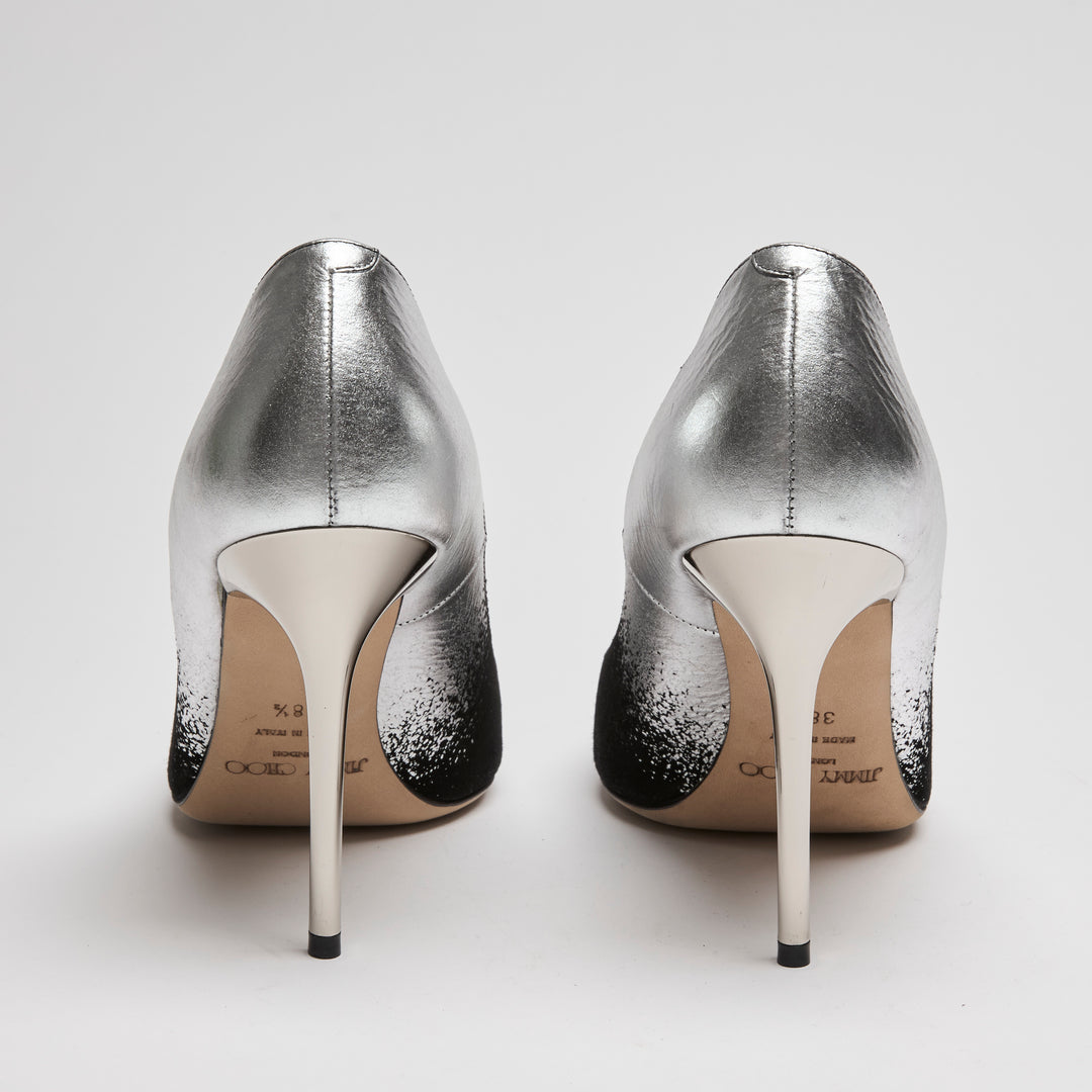 Jimmy Choo Black Suede & Silver Dégradé Leather Anouk Pumps Size 38.5