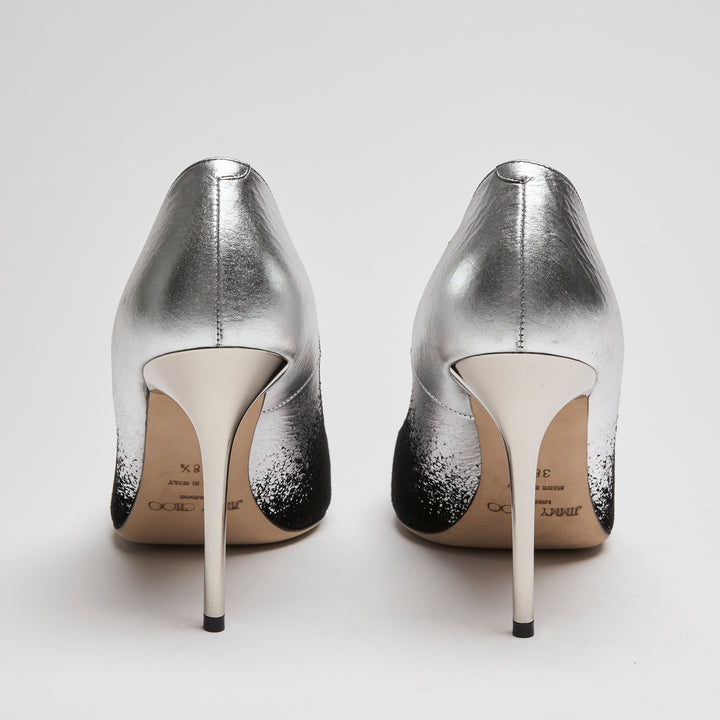 Jimmy Choo Black Suede & Silver Dégradé Leather Anouk Pumps Size 38.5