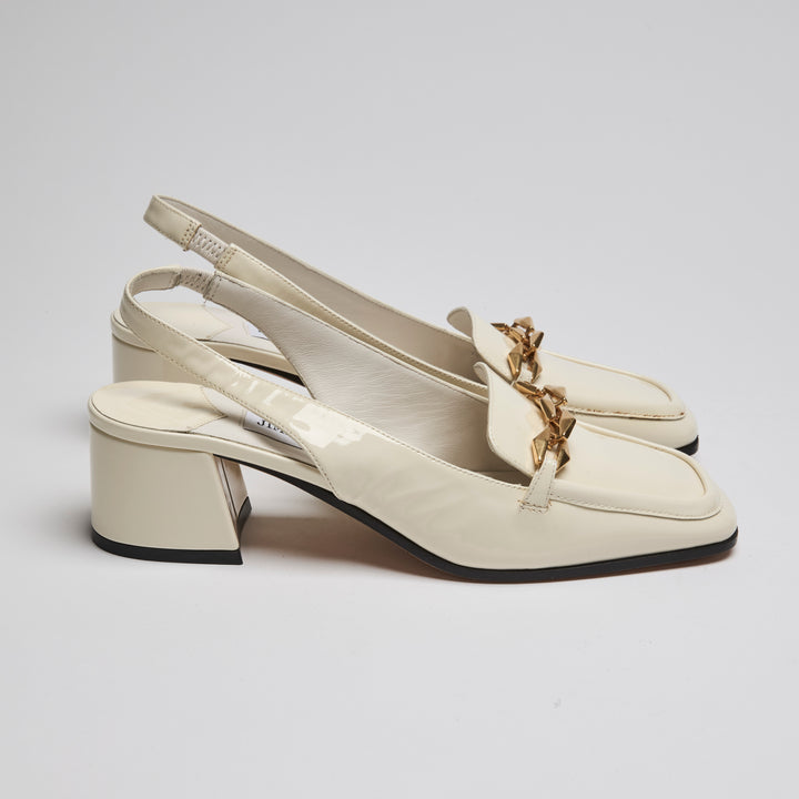 Jimmy Choo Ivory Patent Leather Diamond Tilda Loafer Slingbacks Size 37