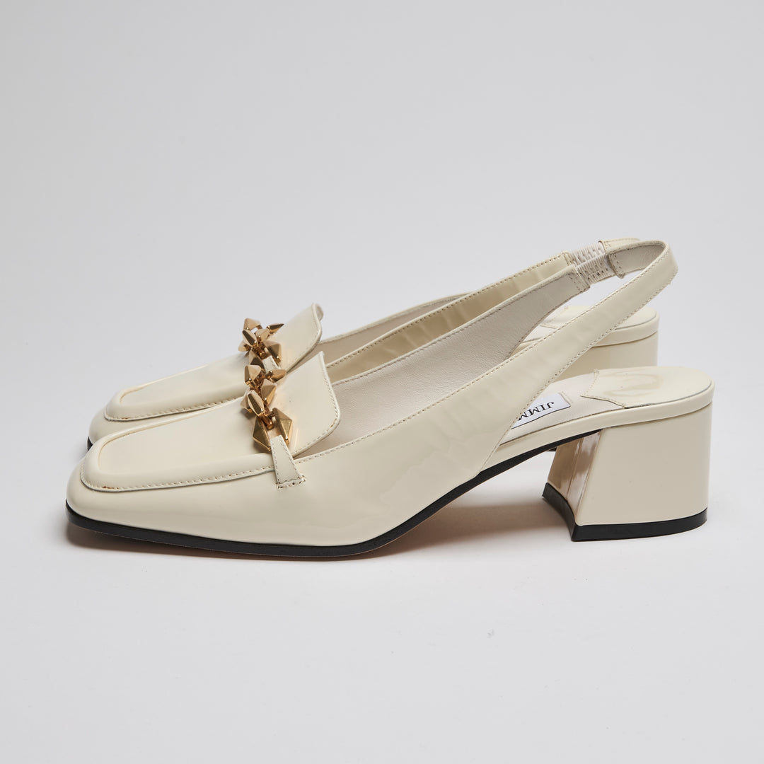 Jimmy Choo Ivory Patent Leather Diamond Tilda Loafer Slingbacks Size 37