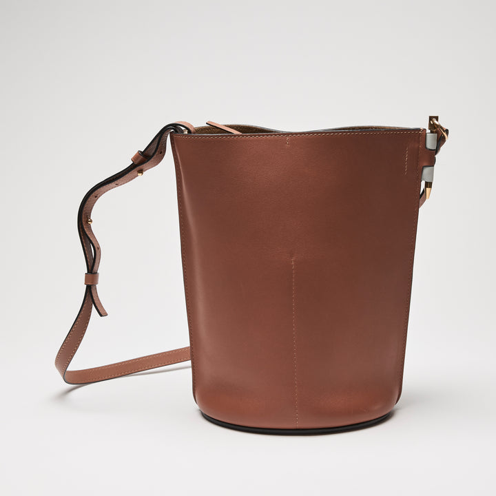 Loewe Grey & Brown Calfskin Leather Gate Anagram Perforated Bucket Bag