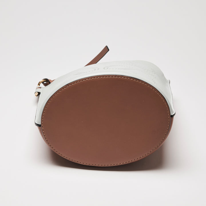 Loewe Grey & Brown Calfskin Leather Gate Anagram Perforated Bucket Bag