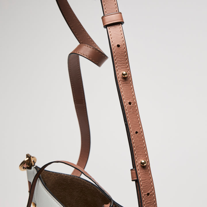 Loewe Grey & Brown Calfskin Leather Gate Anagram Perforated Bucket Bag