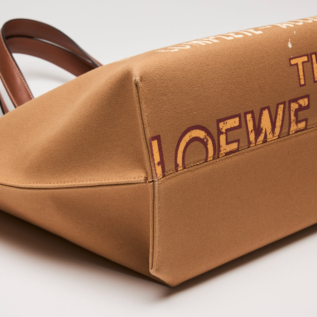 Loewe Tan Canvas & Leather Street Journal T Shopper Tote Bag