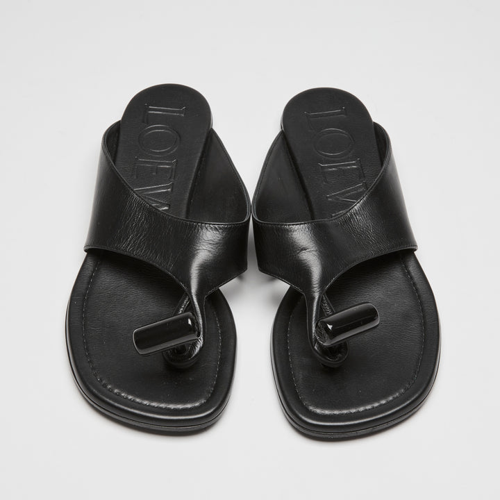 Loewe Black Calfskin Leather Toggle Flat Sandals Size 37