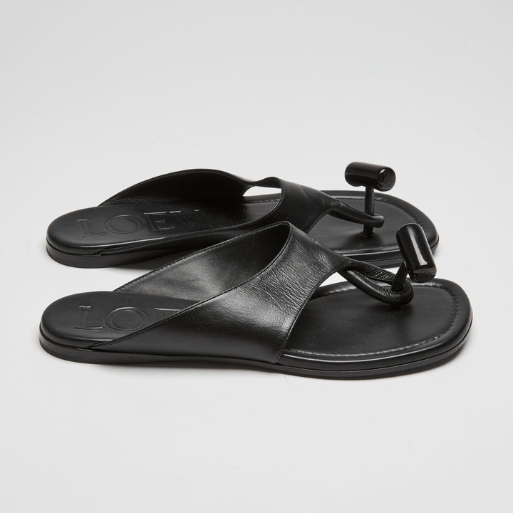 Loewe Black Calfskin Leather Toggle Flat Sandals Size 37