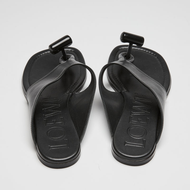 Loewe Black Calfskin Leather Toggle Flat Sandals Size 37