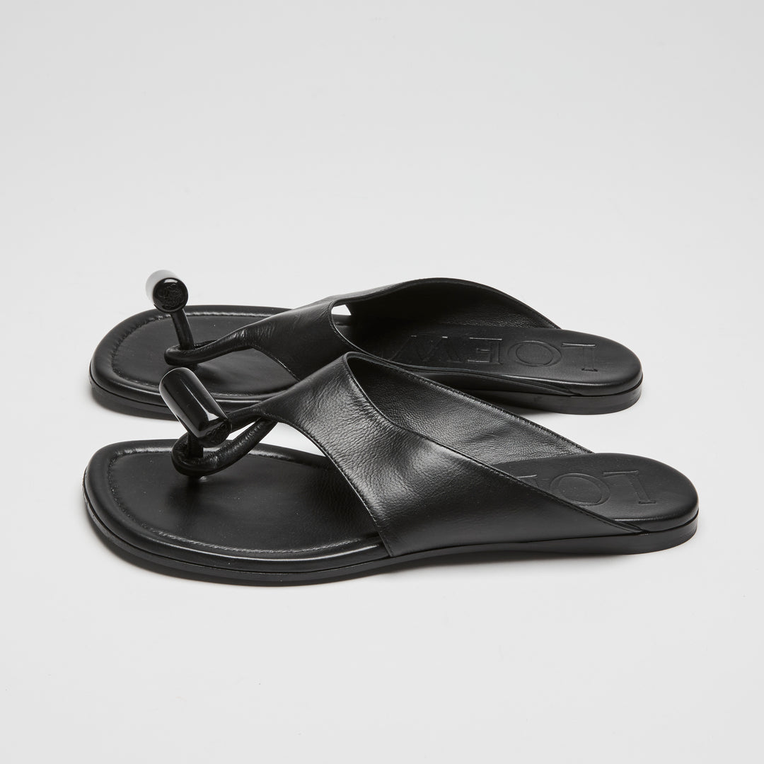 Loewe Black Calfskin Leather Toggle Flat Sandals Size 37