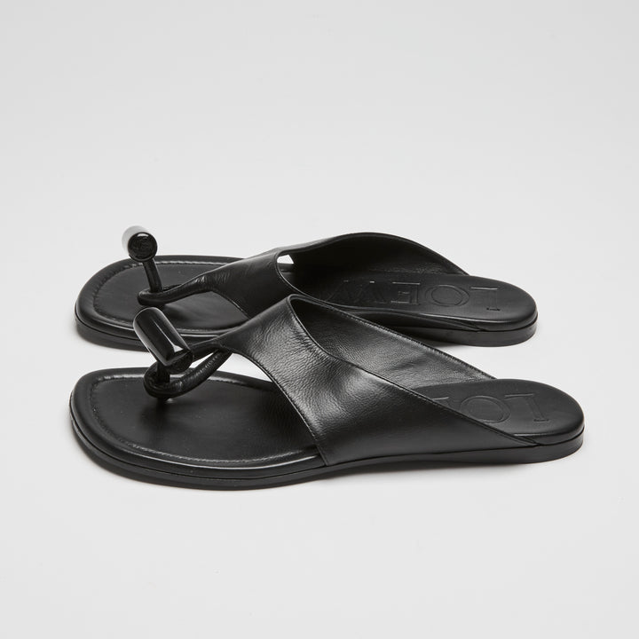 Loewe Black Calfskin Leather Toggle Flat Sandals Size 37
