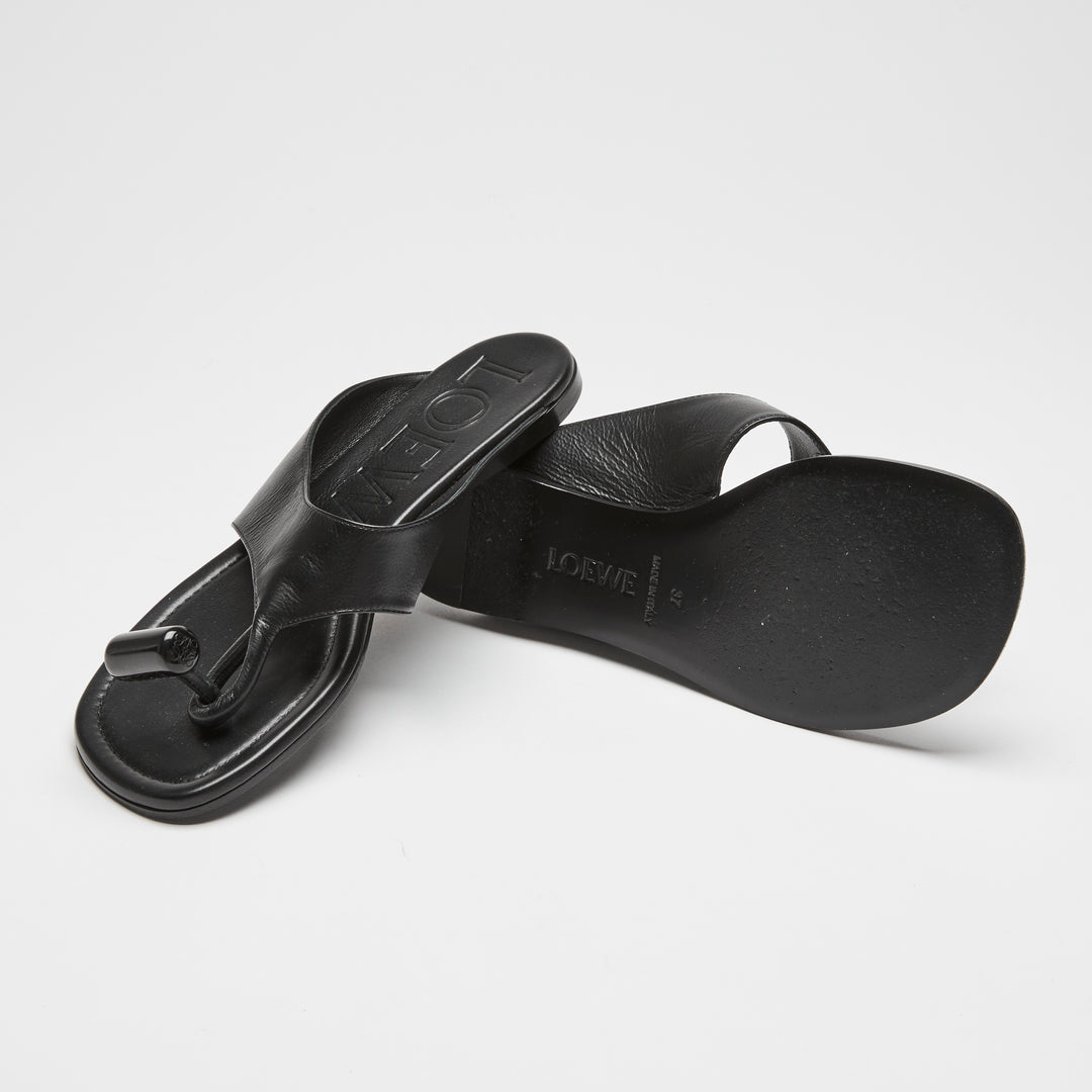 Loewe Black Calfskin Leather Toggle Flat Sandals Size 37