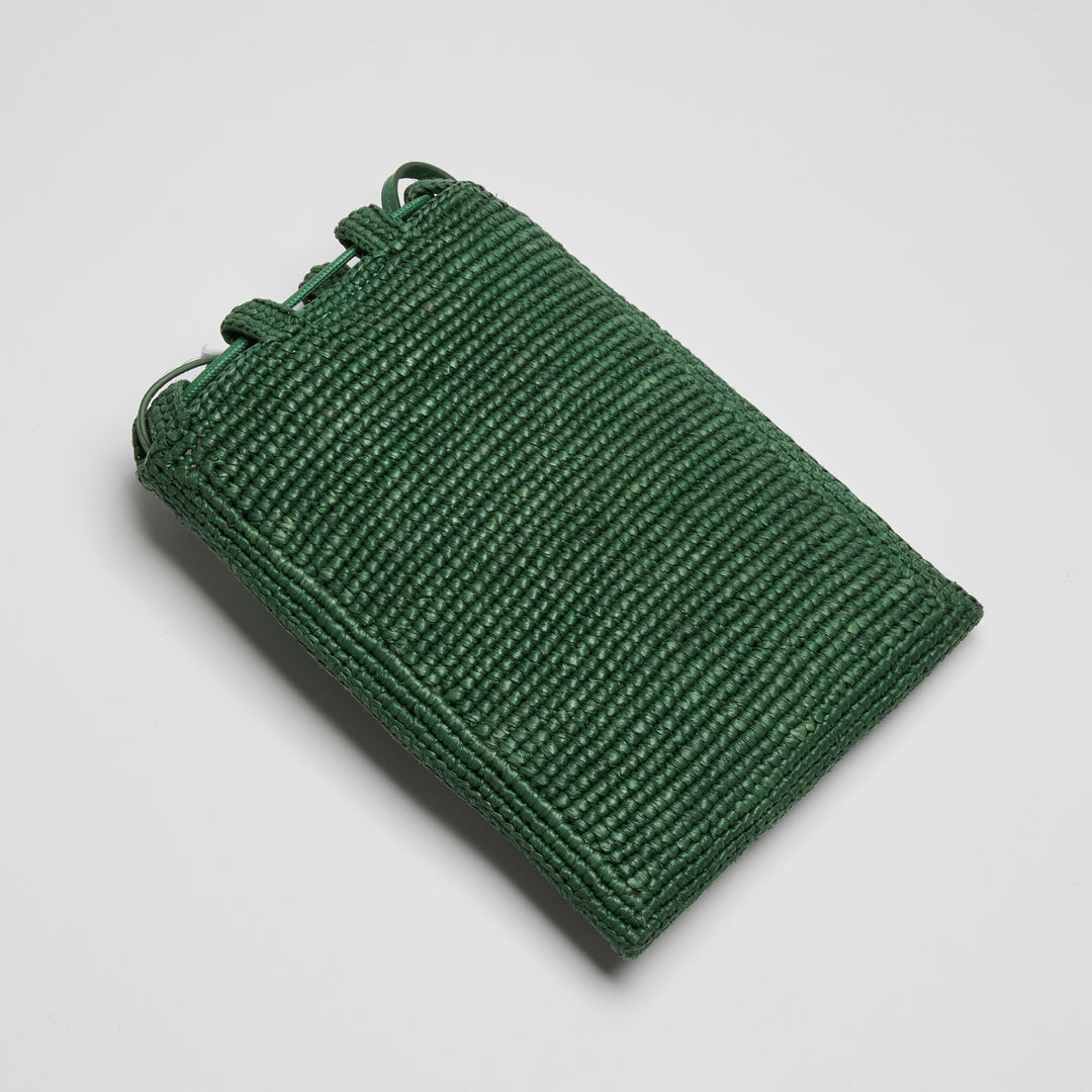 Loewe x Paula Ibiza Green Raffia & Calfskin Leather Drawstring Pocket Bag