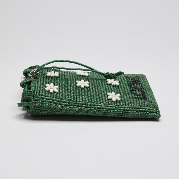 Loewe x Paula Ibiza Green Raffia & Calfskin Leather Drawstring Pocket Bag