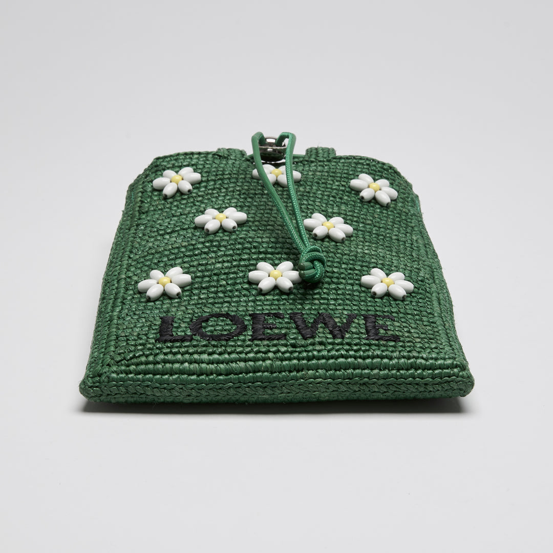 Loewe x Paula Ibiza Green Raffia & Calfskin Leather Drawstring Pocket Bag