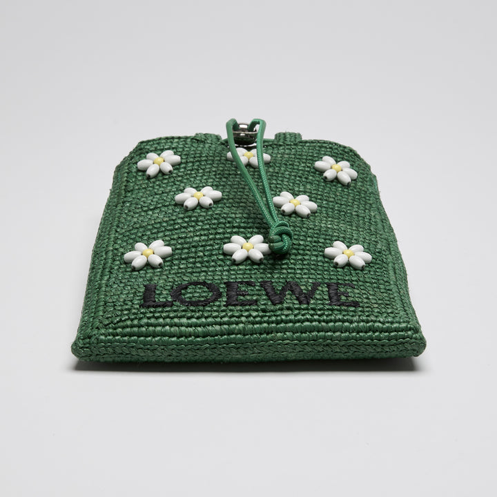 Loewe x Paula Ibiza Green Raffia & Calfskin Leather Drawstring Pocket Bag