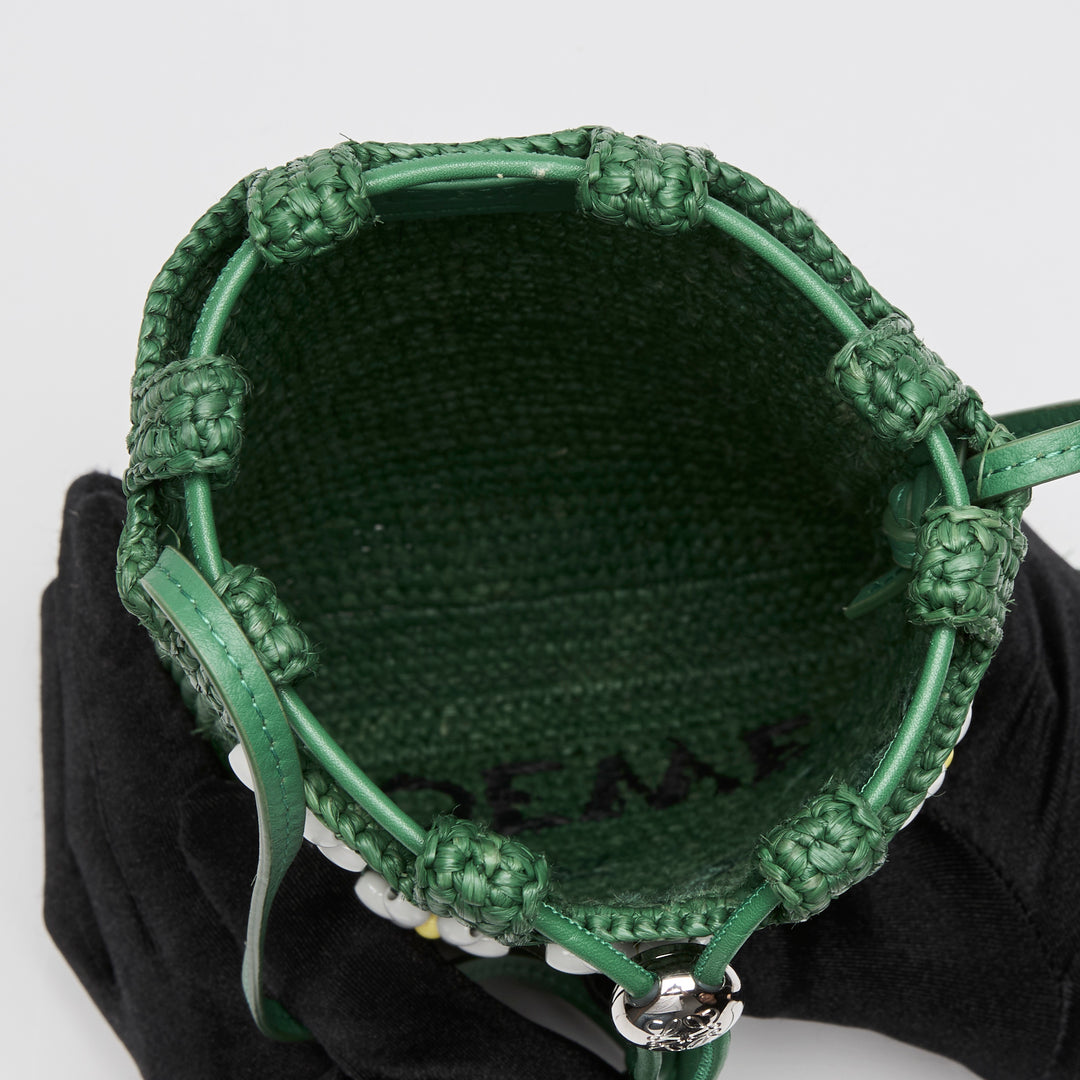 Loewe x Paula Ibiza Green Raffia & Calfskin Leather Drawstring Pocket Bag