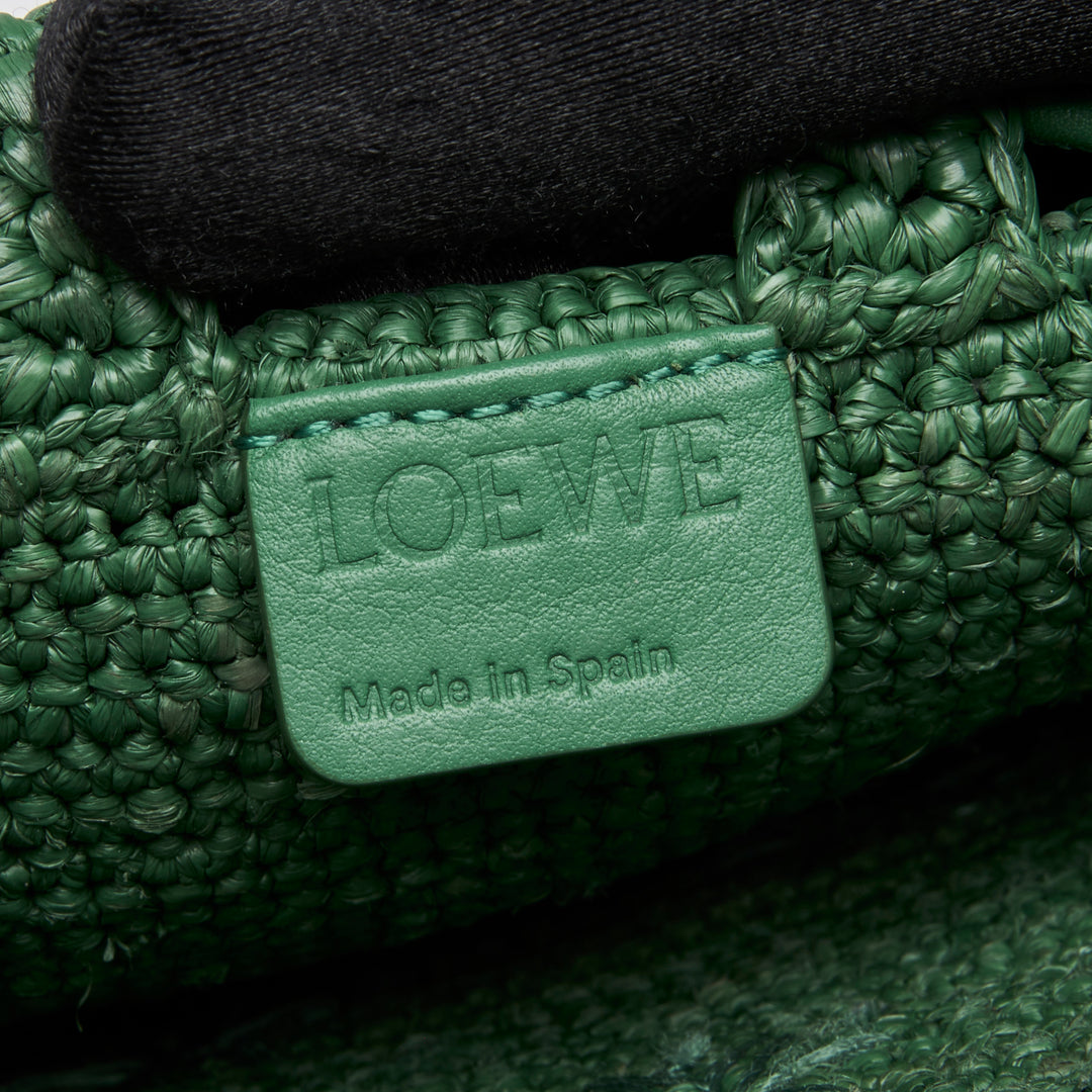 Loewe x Paula Ibiza Green Raffia & Calfskin Leather Drawstring Pocket Bag