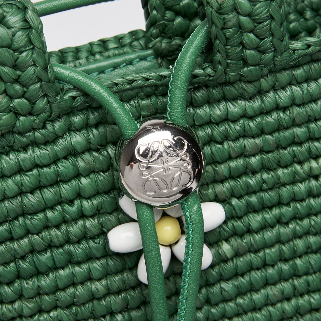 Loewe x Paula Ibiza Green Raffia & Calfskin Leather Drawstring Pocket Bag